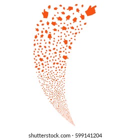 Index Finger random fireworks stream. Vector illustration style is flat orange iconic symbols on a white background. Object fountain made from scattered pictographs.