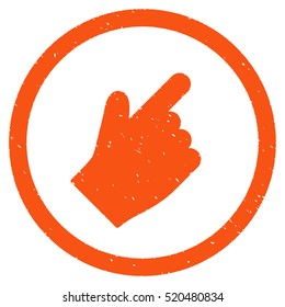 Index Finger Right Up Direction rubber seal stamp watermark. Icon vector symbol with grunge design and unclean texture. Scratched orange ink sticker on a white background.