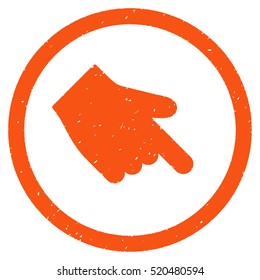 Index Finger Right Down Direction rubber seal stamp watermark. Icon vector symbol with grunge design and dirty texture. Scratched orange ink sign on a white background.
