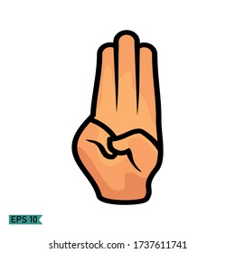 index finger, ring finger and
open middle finger, hand gesture. Vector vector of a hand in a flat style.