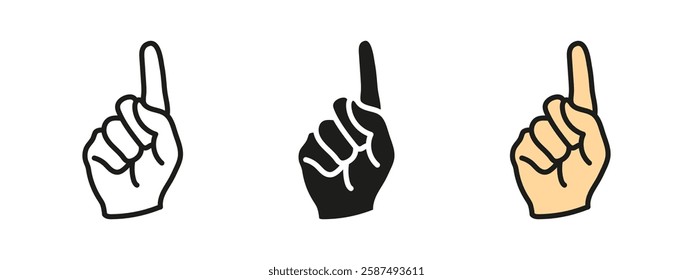 Index finger rising up hand gesture icon. Pointing and direction symbol. Notification and alert vector illustration. Indicating movement pictogram. Signal and attention concept.