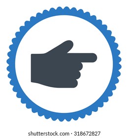 Index Finger round stamp icon. This flat vector symbol is drawn with smooth blue colors on a white background.