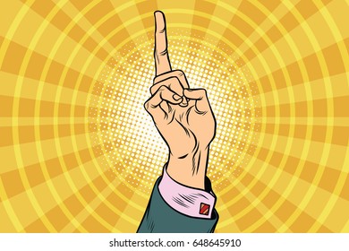 index finger up. Business concept. Pop art retro vector illustration