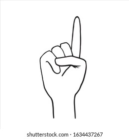 Index finger up. Vector linear drawing by hand. Symbol of the hand. Illustration of hands in doodle style.