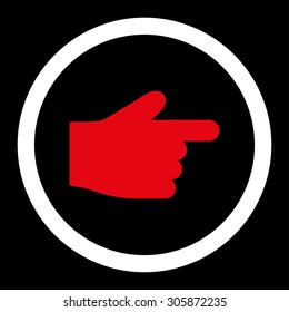 Index Finger vector icon. This rounded flat symbol is drawn with red and white colors on a black background.