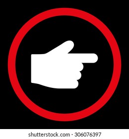 Index Finger vector icon. This rounded flat symbol is drawn with red and white colors on a black background.