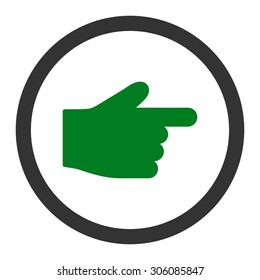 Index Finger vector icon. This rounded flat symbol is drawn with green and gray colors on a white background.