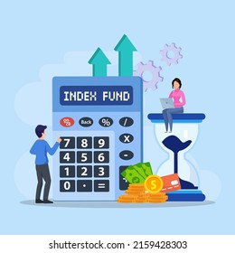 Index fund concept. business people analyzing a growth index fund graph vector illustration.