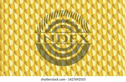 Index gold badge. Scales pattern. Vector Illustration. Detailed.