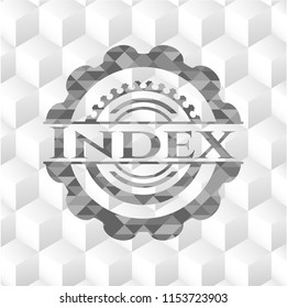 Index grey badge with geometric cube white background