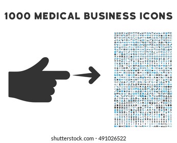 Index Hand icon with 1000 medical business gray and blue vector pictographs. Clipart style is flat bicolor symbols, white background.