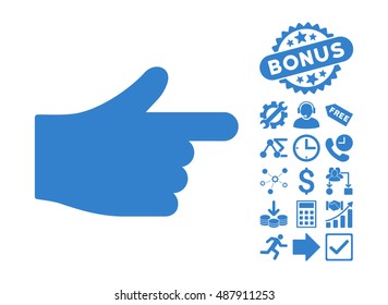 Index Hand icon with bonus design elements. Vector illustration style is flat iconic symbols, cobalt color, white background.