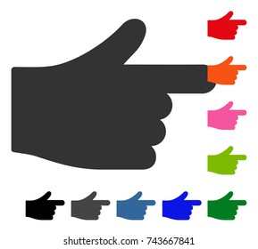 Index Hand icon. Flat gray pictogram symbol inside a blue rounded rectangular frame. Black, gray, green, blue, red, orange color variants of Index Hand vector.