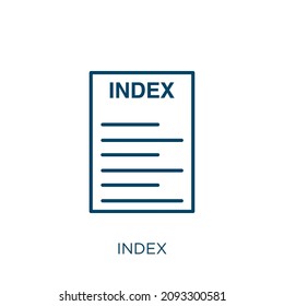 Indexsymbol. Dünne lineare Indexskultur Symbol einzeln auf weißem Hintergrund. Zeilenvektorkennzeichen, Symbol für Web und Mobile