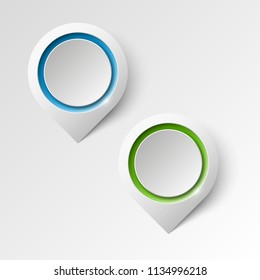 Index location on the map. Pointer position. Marker standing. Indicator destination. Origami infographic colorful pointrs set. Advertising design shape. Speech talking cloud. Vector label pointer tag