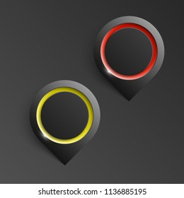 Index location on the map. Pointer position. Marker standing. Indicator destination. Advertising design shape. Speech talking cloud. Vector label pointer tag