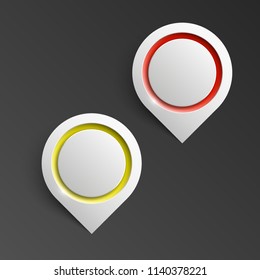 Index location on the map. Pointer position. Marker standing. Indicator destination. Origami infographic colorful pointrs set. Advertising design shape. Speech talking cloud. Vector label pointer tag