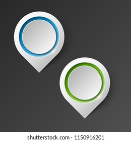 Index location on the map. Pointer position. Marker standing. Indicator destination. Origami infographic colorful pointrs set. Advertising design shape. Speech talking cloud. Vector label pointer tag