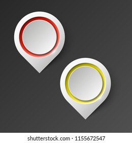 Index location on the map. Pointer position. Marker standing. Indicator destination. Origami infographic colorful pointrs set. Advertising design shape. Speech talking cloud. Vector label pointer tag
