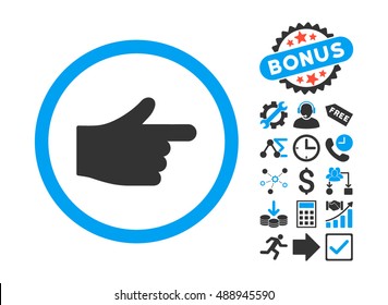 Index Pointer pictograph with bonus pictograph collection. Vector illustration style is flat iconic bicolor symbols, blue and gray colors, white background.