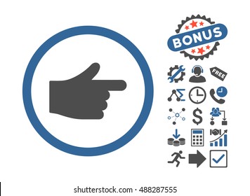 Index Pointer pictograph with bonus pictogram. Vector illustration style is flat iconic bicolor symbols, cobalt and gray colors, white background.
