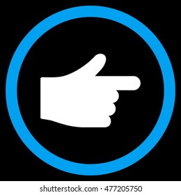 Index Pointer vector bicolor rounded icon. Image style is a flat icon symbol inside a circle, blue and white colors, black background.