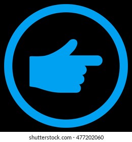 Index Pointer vector rounded icon. Image style is a flat icon symbol inside a circle, blue color, black background.