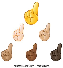 Index pointing up hand emoji set of various skin tones