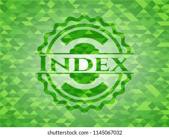 Index realistic green emblem. Mosaic background
