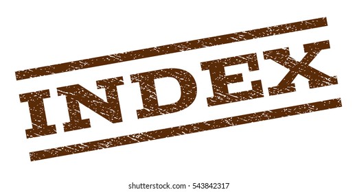 Index watermark stamp. Text caption between parallel lines with grunge design style. Rubber seal stamp with scratched texture. Vector brown color ink imprint on a white background.