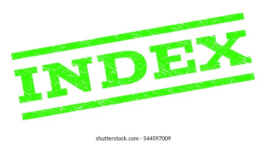 Index watermark stamp. Text tag between parallel lines with grunge design style. Rubber seal stamp with dirty texture. Vector light green color ink imprint on a white background.