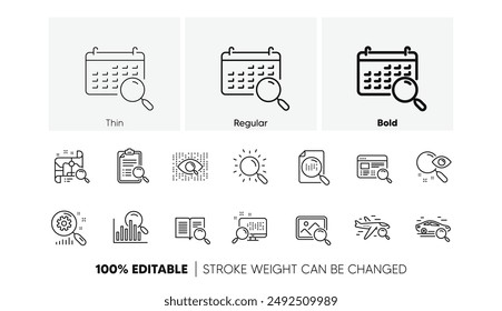 Indexation, Artificial intelligence and Car rental. Search line icons. Search images linear icon set. Line icons set. Vector