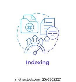 Indexing blue gradient concept icon. Create external data. Mapping information location. RAG process. Round shape line illustration. Abstract idea. Graphic design. Easy to use in presentation