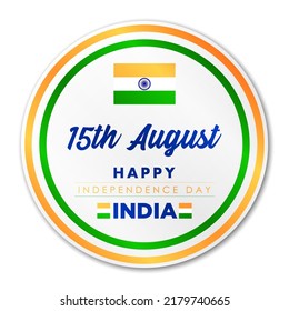 India 15th august happy Independence day label badge