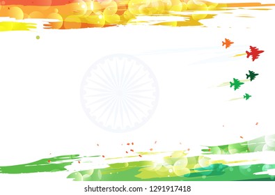 India 15th August Independence Day celebration background with Tricolor fighter Jet Vector Illustration