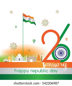 India 26th January Vector, Illustration of Happy Republic Day of India, Landmark Travel,