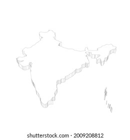 India - Mapa de silueta de contorno delgado 3D negro del área del país. Ilustración vectorial plana simple