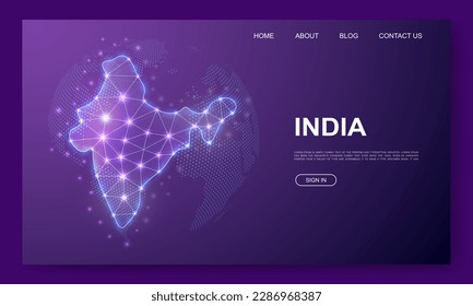 India 3d low poly website template. India map design illustration concept. Polygonal Country map symbol for website design