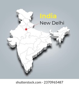 India 3d map with borders of regions and it’s capital