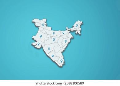 India 3D map illustration with province map pin on isolated background