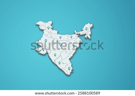 India 3D map illustration with province map pin on isolated background