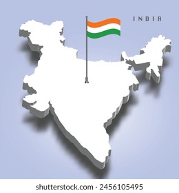 India 3d map, waving tricolour on it