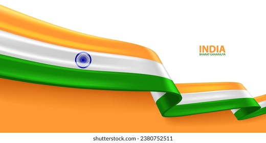 Bandera de la cinta 3D de la India. Doble ondeando la bandera 3D en colores de la bandera nacional de la India. Diseño de fondo de la bandera nacional.
