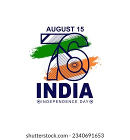 India 76th Independence Day logo with a brushstroke background