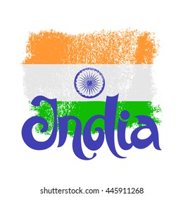 India. Abstract vector background with lettering and grunge flag