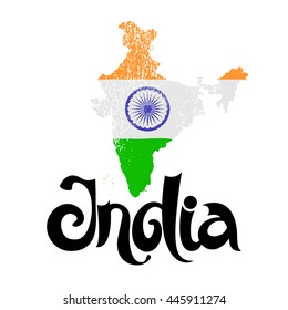 India. Abstract vector background with lettering and grunge map