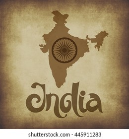 India. Abstract vector grunge background with lettering and map