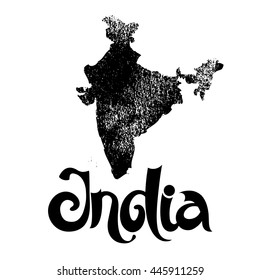 India. Abstract vector monochrome background with lettering and map