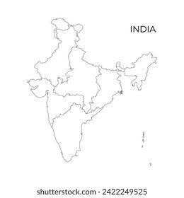 India administrative division contour map. Regions of India. Vector illustration