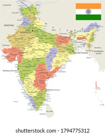 India Administrative Map. Vector illustration.